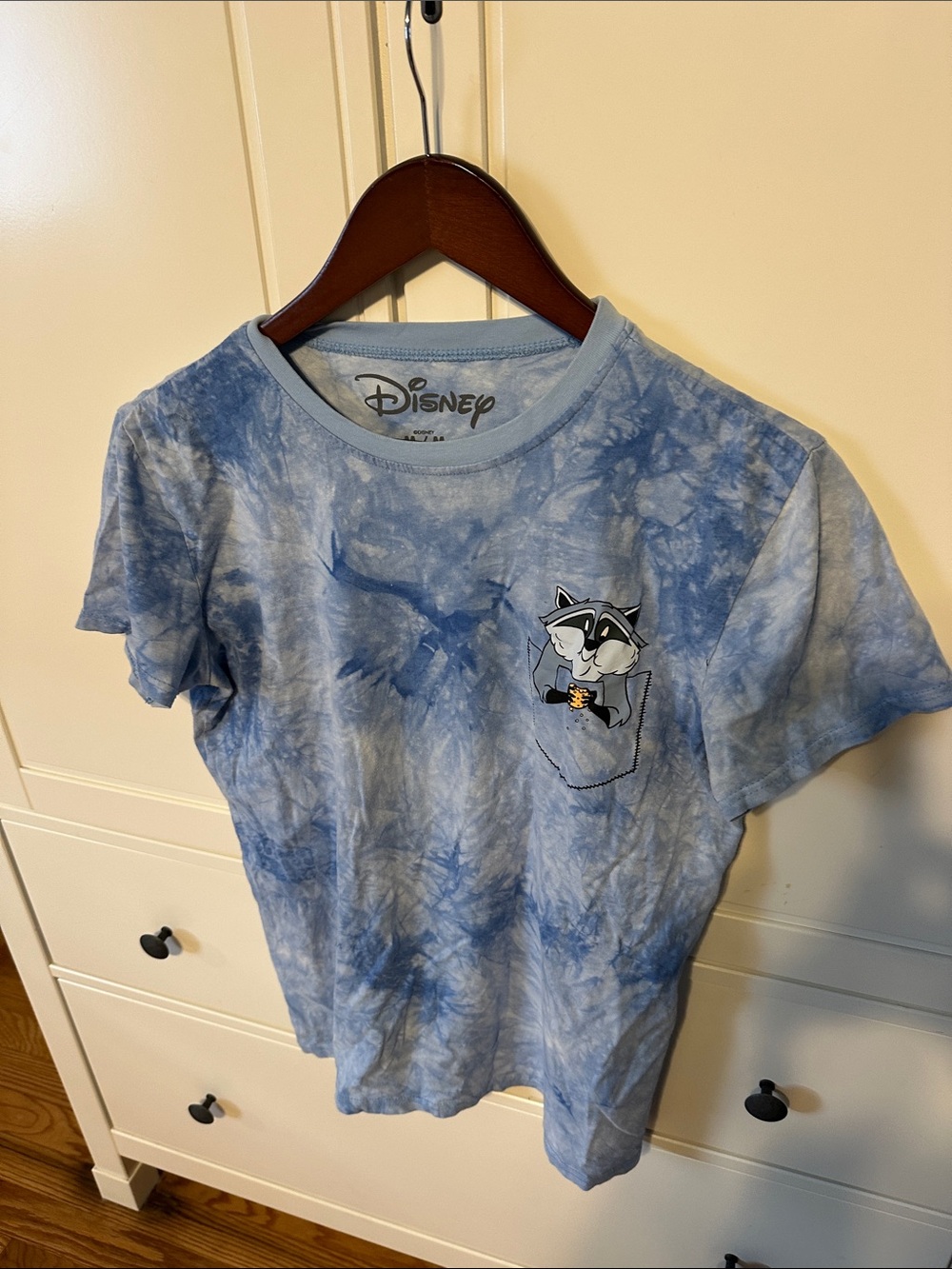 Disney Blue Tie-Dye Pocket Tee with Meeko Raccoon Graphic